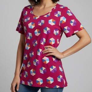 LuLaRoe Bright Magenta Geometric Hexagon Print Short Sleeve Top T-Shirt XXS NWOT
